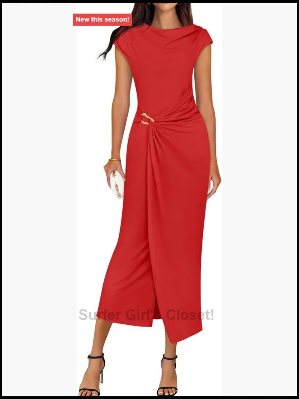 Women's Cap Sleeve Mock Neck Bodycon Midi Dress, Wedding Guest Cocktail Party